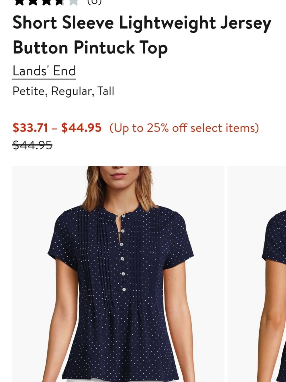 Lands' End Navy and White Dot Short Sleeve Pintuck Button Shirt